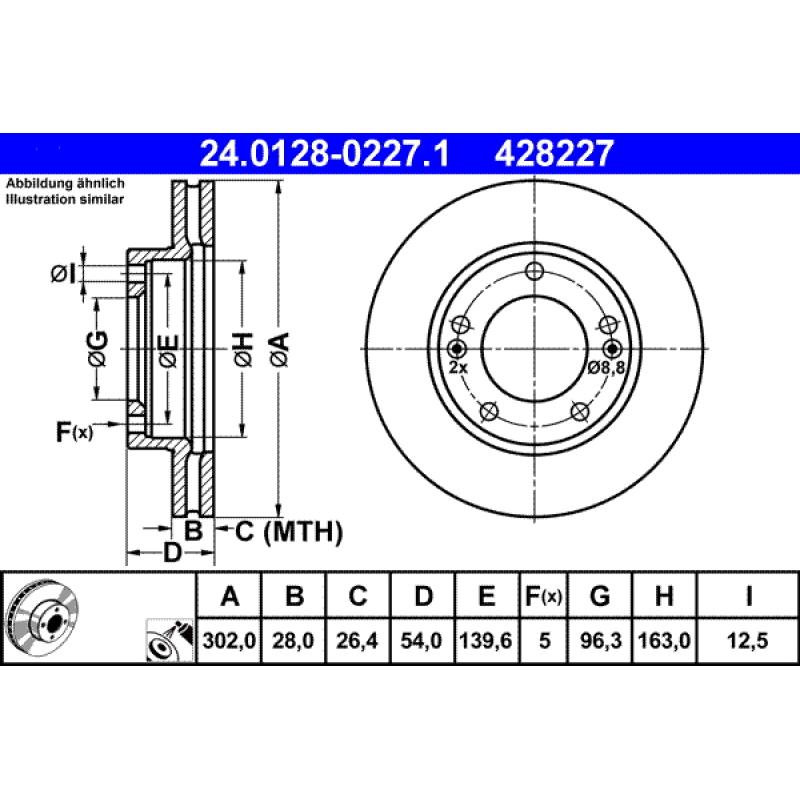 Jeu de 2 disques de frein avant ATE 24.0128-0227.1 - Visuel 1