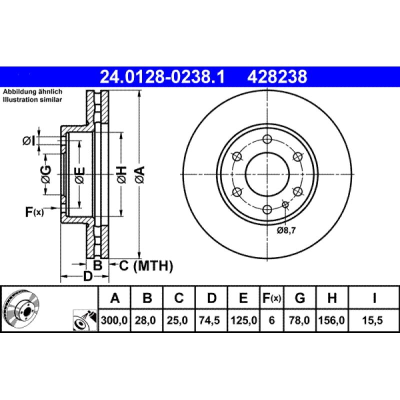 Jeu de 2 disques de frein avant ATE 24.0128-0238.1 - Visuel 1