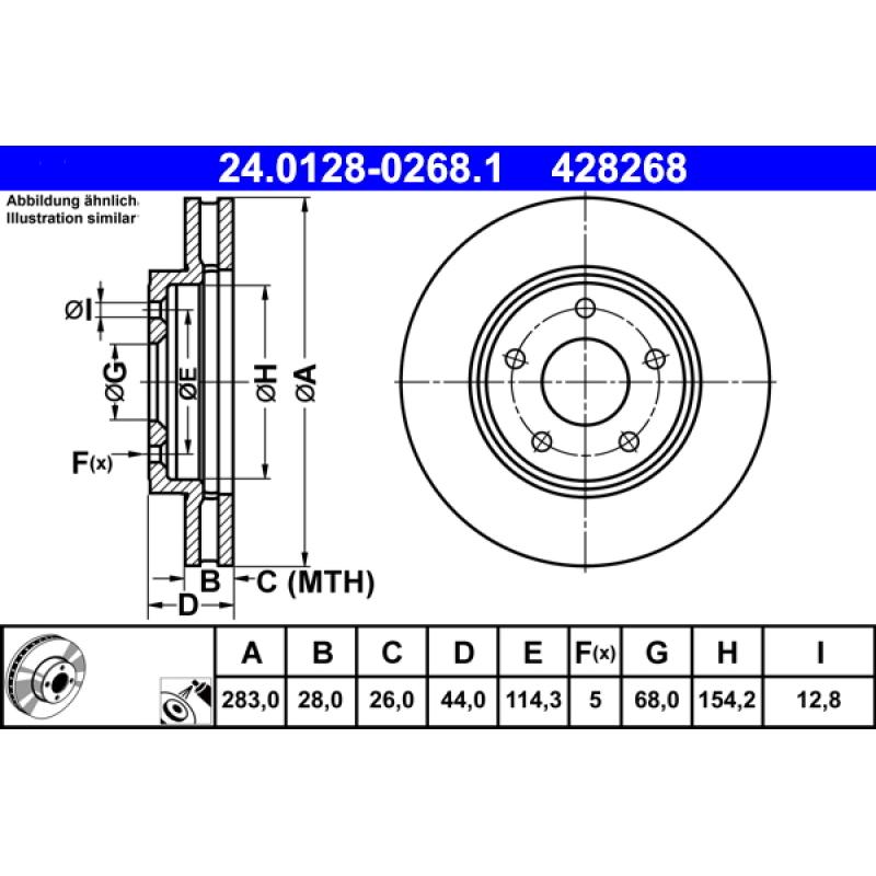 Jeu de 2 disques de frein avant ATE 24.0128-0268.1 - Visuel 1