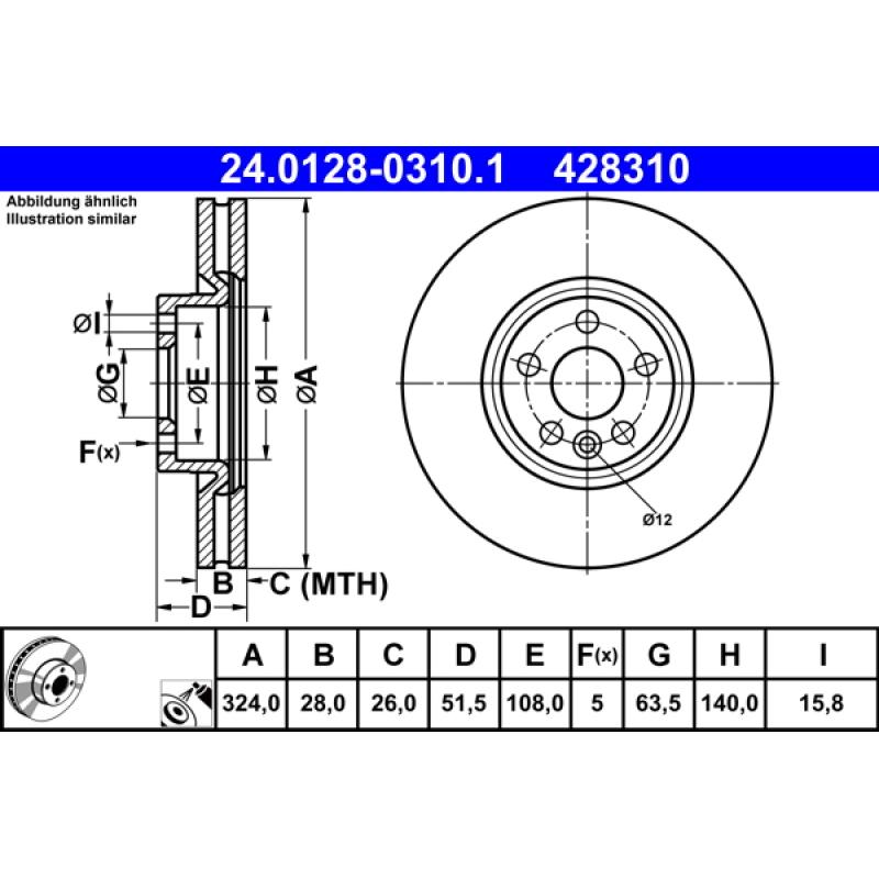 Jeu de 2 disques de frein avant ATE 24.0128-0310.1 - Visuel 1