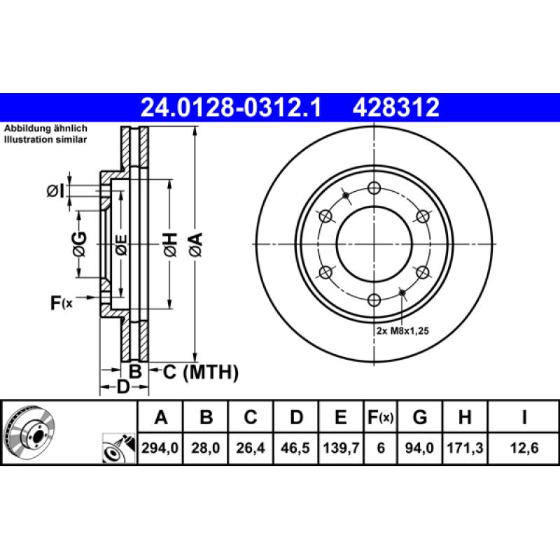 Jeu de 2 disques de frein avant ATE 24.0128-0312.1 - Visuel 1