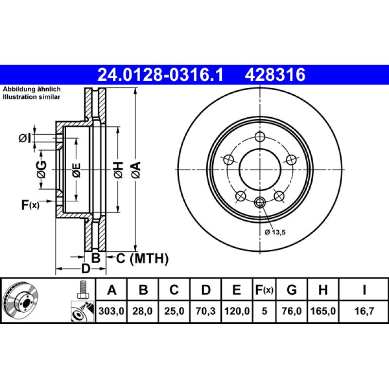 Jeu de 2 disques de frein avant ATE 24.0128-0316.1 - Visuel 1