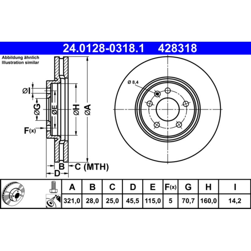 Jeu de 2 disques de frein avant ATE 24.0128-0318.1 - Visuel 1