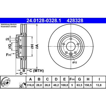 Jeu de 2 disques de frein avant ATE 24.0128-0328.1 pour JAGUAR XE 2.0 - 241cv