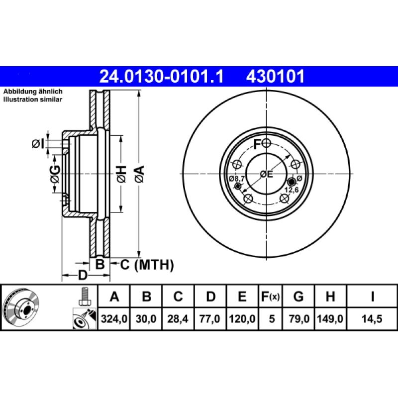 Jeu de 2 disques de frein avant ATE 24.0130-0101.1 - Visuel 1