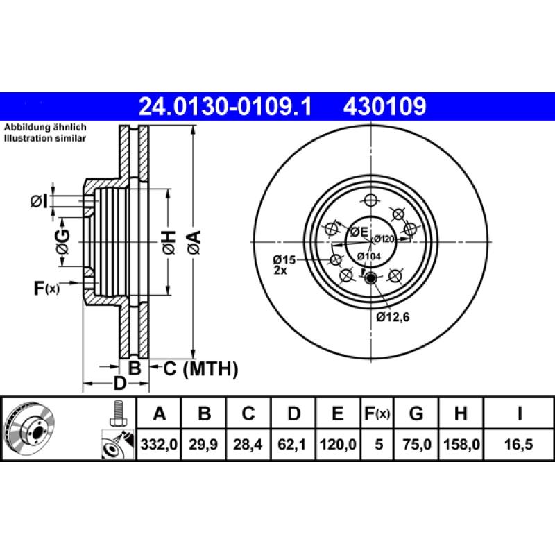 Jeu de 2 disques de frein avant ATE 24.0130-0109.1 - Visuel 1