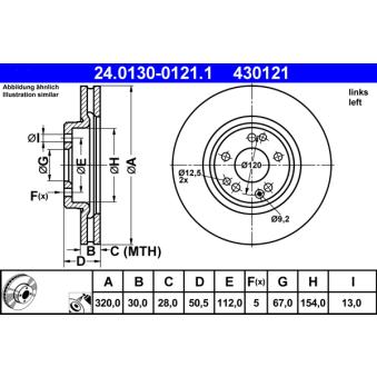 Disque de frein avant gauche ATE 24.0130-0121.1