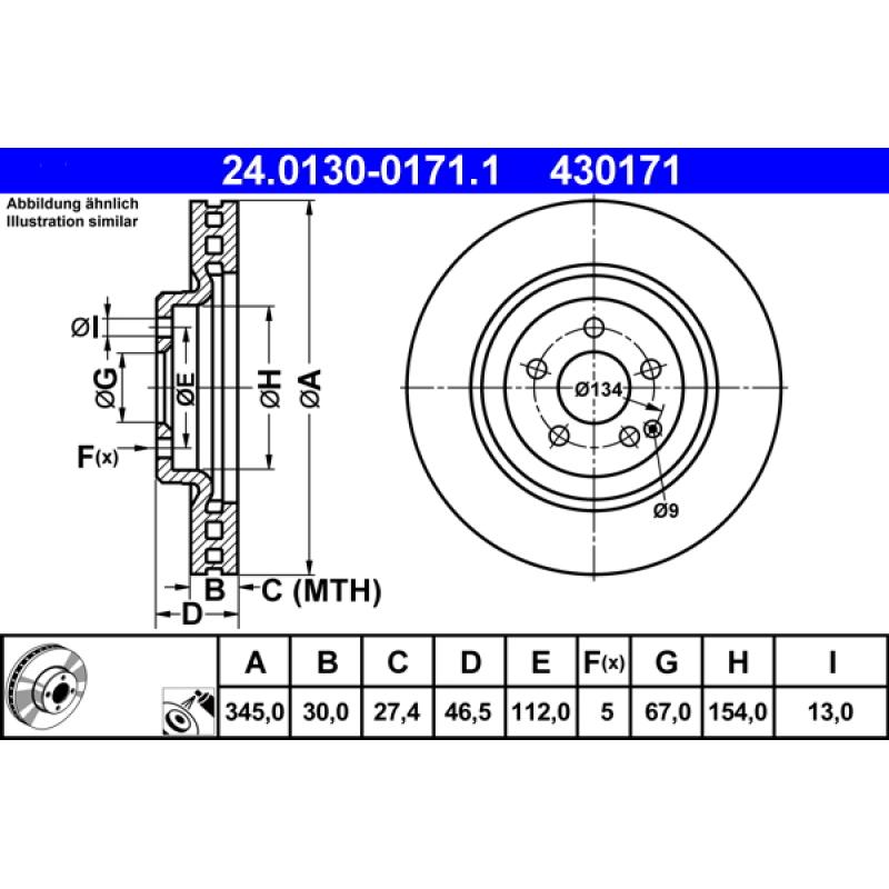 Jeu de 2 disques de frein avant ATE 24.0130-0171.1 - Visuel 1