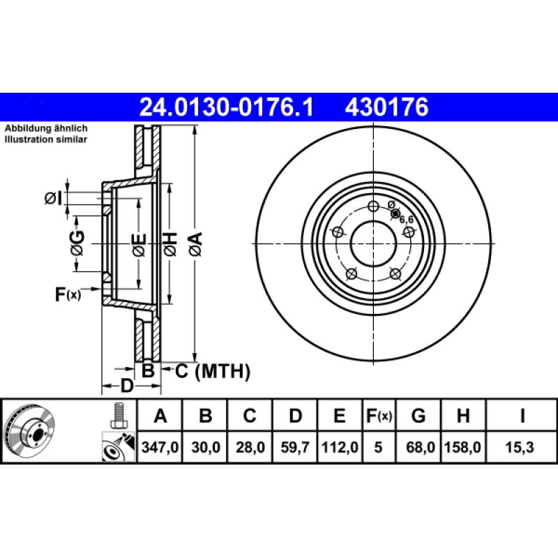 Jeu de 2 disques de frein avant ATE 24.0130-0176.1 - Visuel 1