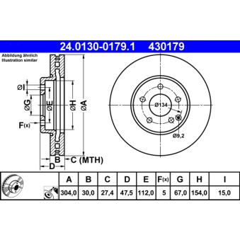 Jeu de 2 disques de frein avant ATE 24.0130-0179.1 pour MERCEDES-BENZ CLASSE E E 280 4-matic - 231cv