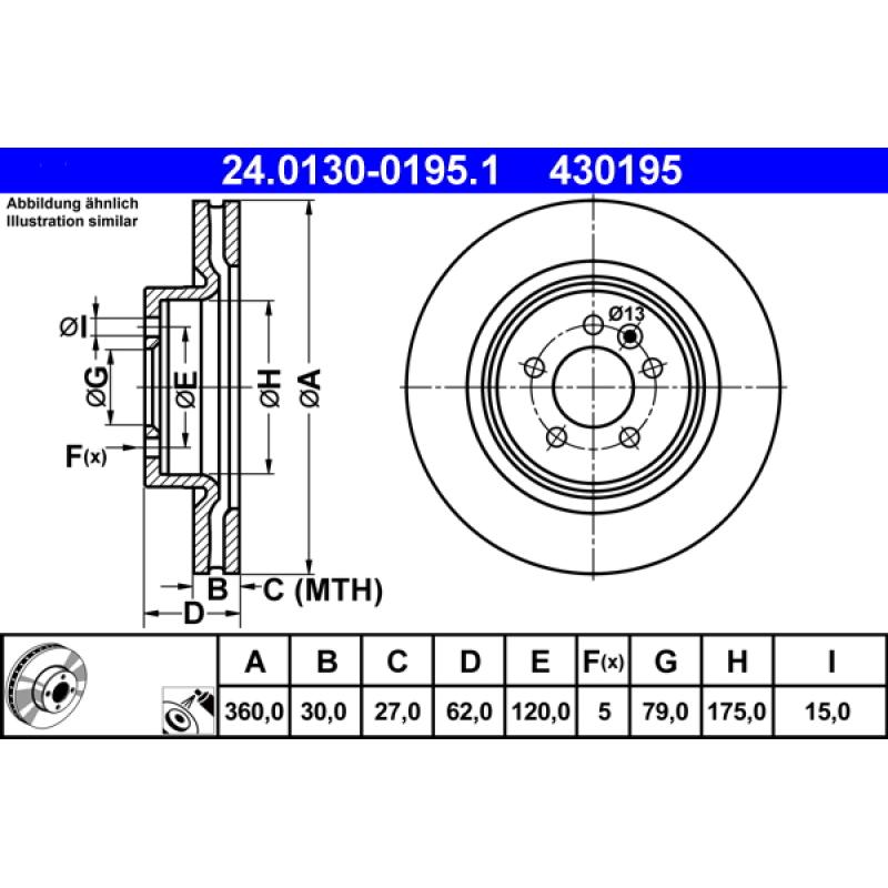 Jeu de 2 disques de frein avant ATE 24.0130-0195.1 - Visuel 1