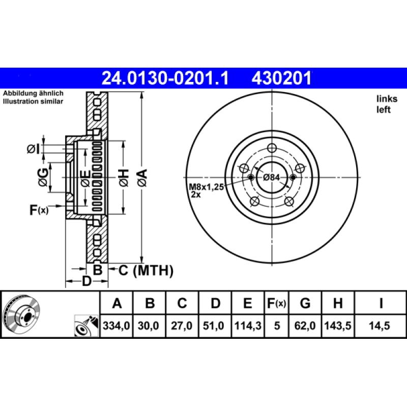 Disque de frein avant gauche ATE 24.0130-0201.1 - Visuel 1
