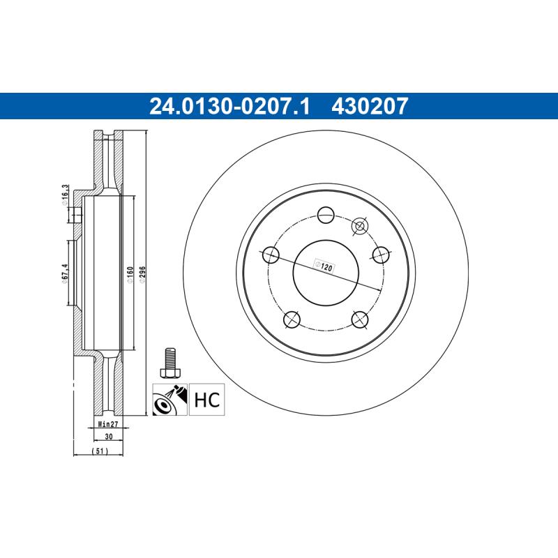 Jeu de 2 disques de frein avant ATE 24.0130-0207.1 - Visuel 1