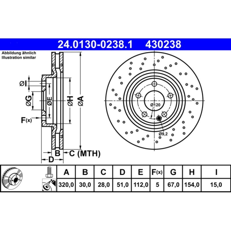 Jeu de 2 disques de frein avant ATE 24.0130-0238.1 - Visuel 1