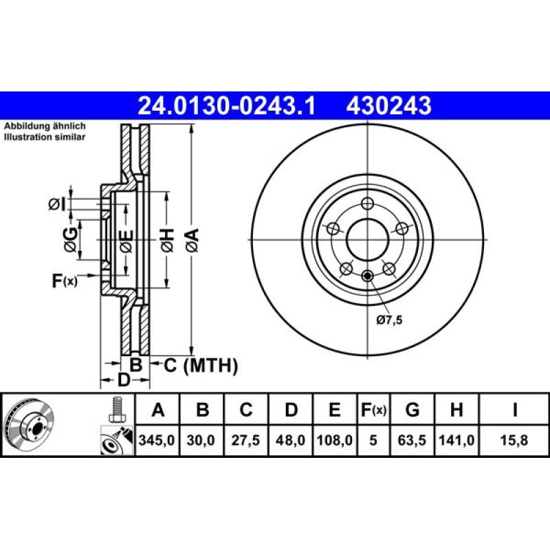 Jeu de 2 disques de frein avant ATE 24.0130-0243.1 - Visuel 1