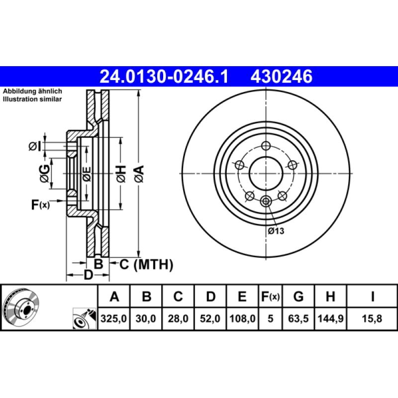 Jeu de 2 disques de frein avant ATE 24.0130-0246.1 - Visuel 1