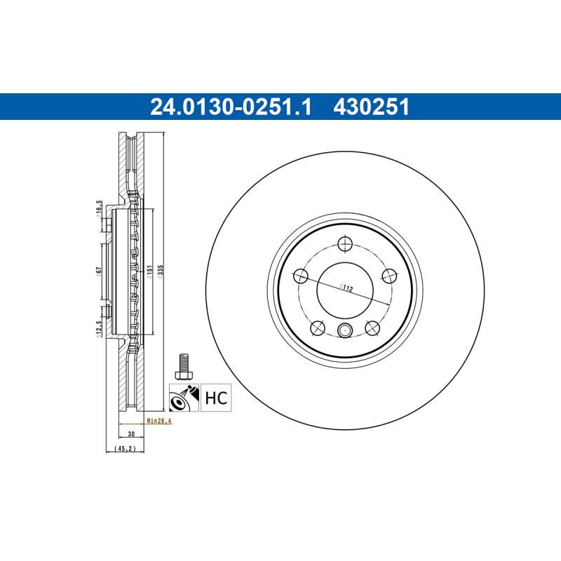 Jeu de 2 disques de frein avant ATE 24.0130-0251.1 - Visuel 1