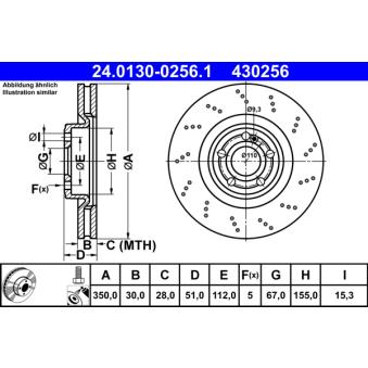 Jeu de 2 disques de frein avant ATE 24.0130-0256.1 pour MAZDA 3 A 220 - 190cv