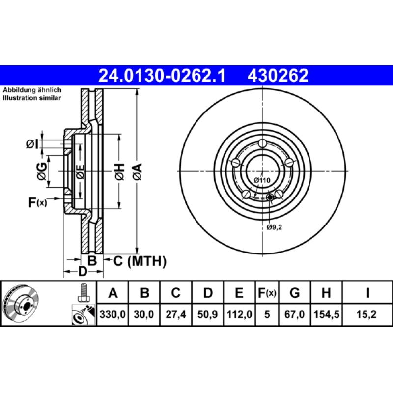 Jeu de 2 disques de frein avant ATE 24.0130-0262.1 - Visuel 1