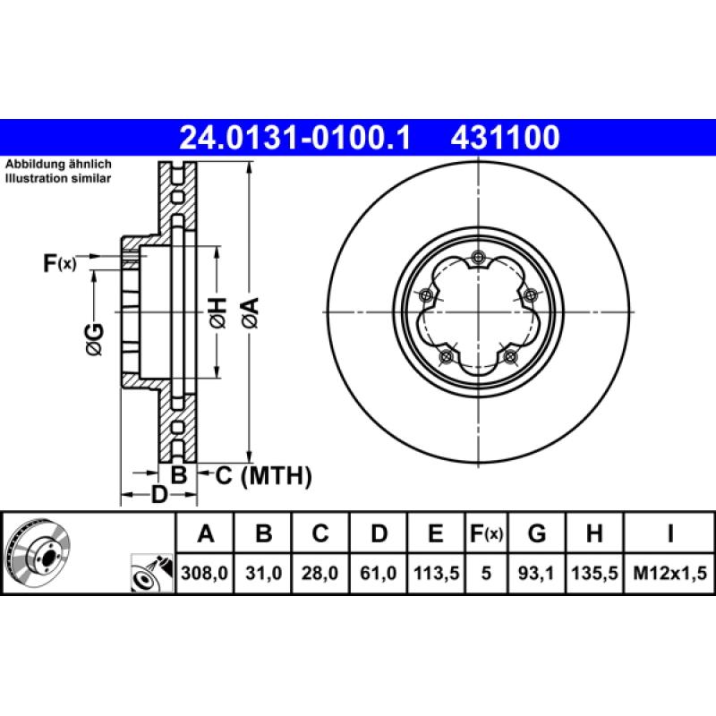 Jeu de 2 disques de frein avant ATE 24.0131-0100.1 - Visuel 1