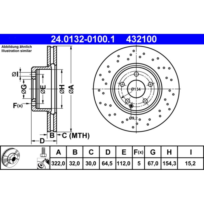 Jeu de 2 disques de frein avant ATE 24.0132-0100.1 - Visuel 1