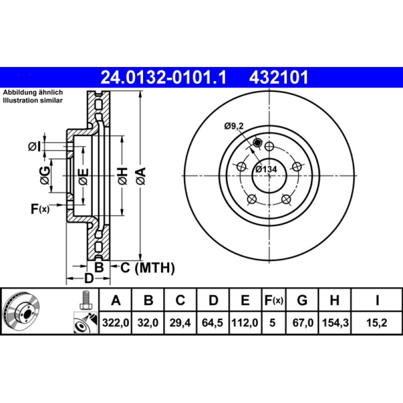 Jeu de 2 disques de frein avant ATE 24.0132-0101.1 - Visuel 1