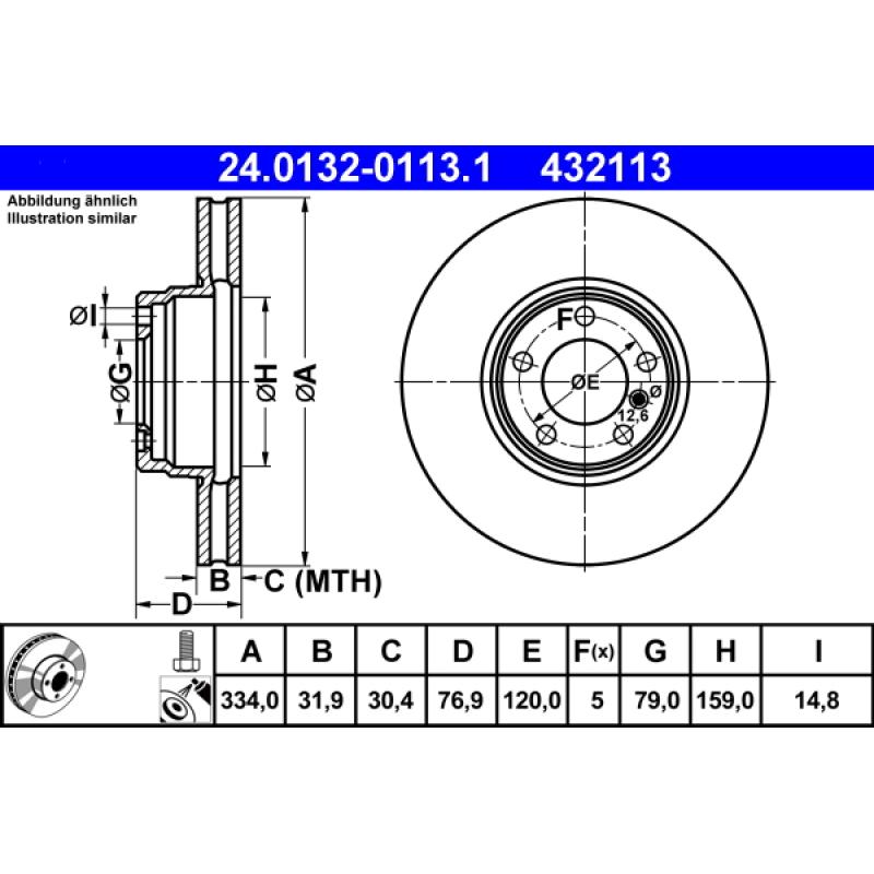 Jeu de 2 disques de frein avant ATE 24.0132-0113.1 - Visuel 1