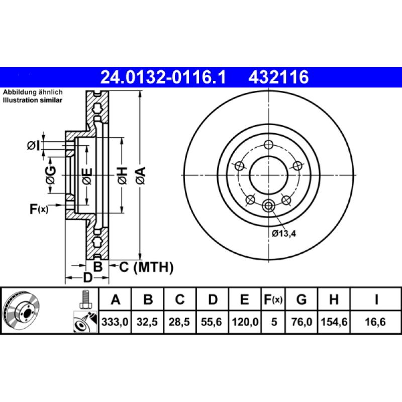 Jeu de 2 disques de frein avant ATE 24.0132-0116.1 - Visuel 1