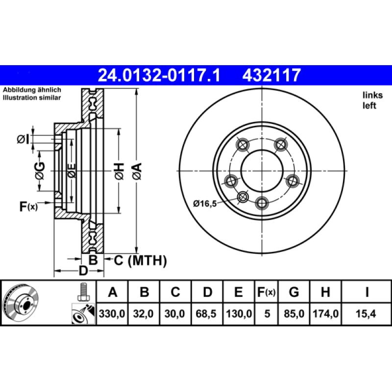 Disque de frein avant gauche ATE 24.0132-0117.1 - Visuel 1