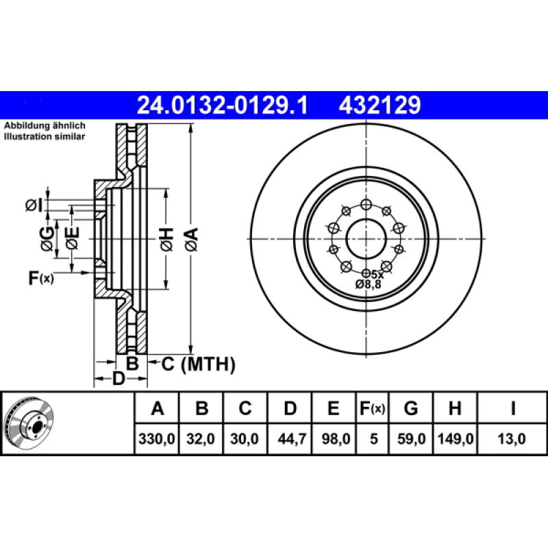 Jeu de 2 disques de frein avant ATE 24.0132-0129.1 - Visuel 1