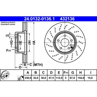 Jeu de 2 disques de frein avant ATE 24.0132-0136.1 pour MERCEDES-BENZ CLASSE E E 280 4-matic - 231cv