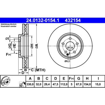 Jeu de 2 disques de frein avant ATE 24.0132-0154.1 pour MERCEDES-BENZ CLASSE E E 500 4-matic - 306cv