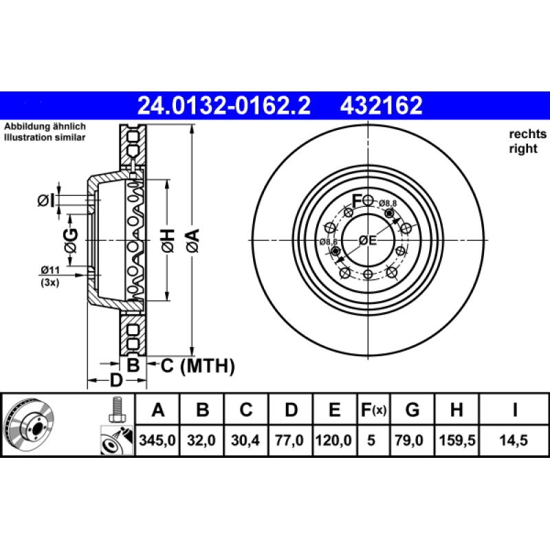 Disque de frein avant droit ATE 24.0132-0162.2 - Visuel 1