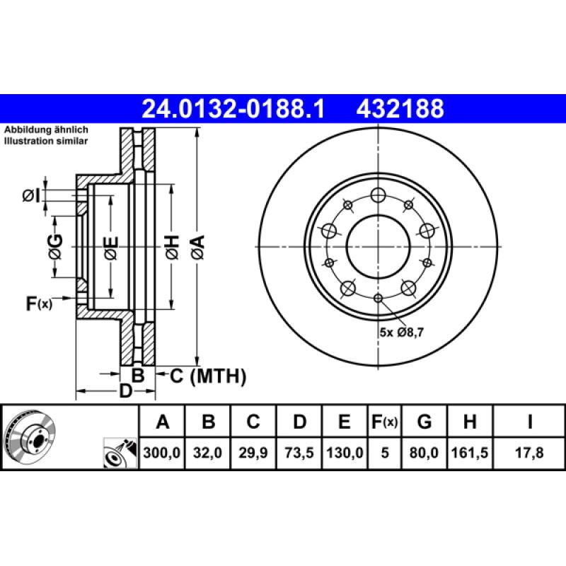 Jeu de 2 disques de frein avant ATE 24.0132-0188.1 - Visuel 1