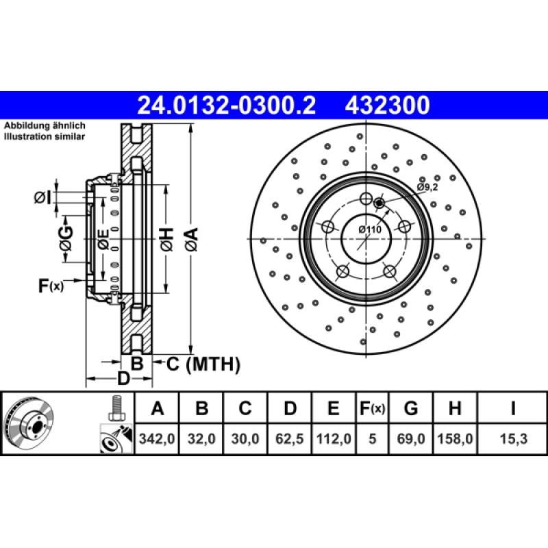 Jeu de 2 disques de frein avant ATE 24.0132-0300.2 - Visuel 1
