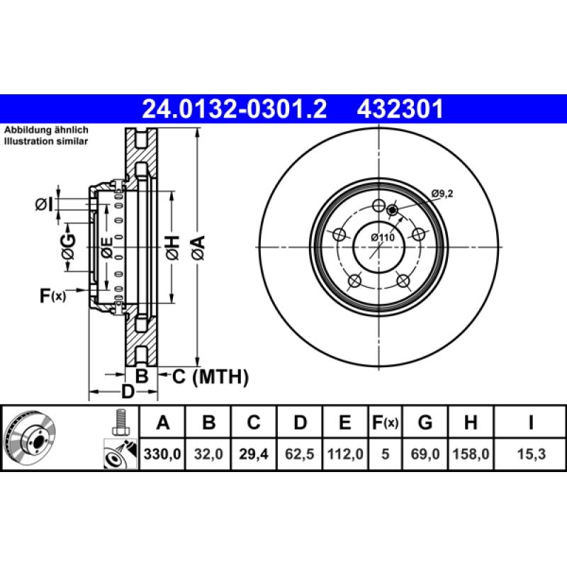 Jeu de 2 disques de frein avant ATE 24.0132-0301.2 - Visuel 1