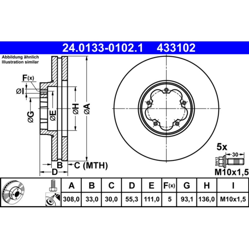 Jeu de 2 disques de frein avant ATE 24.0133-0102.1 - Visuel 1