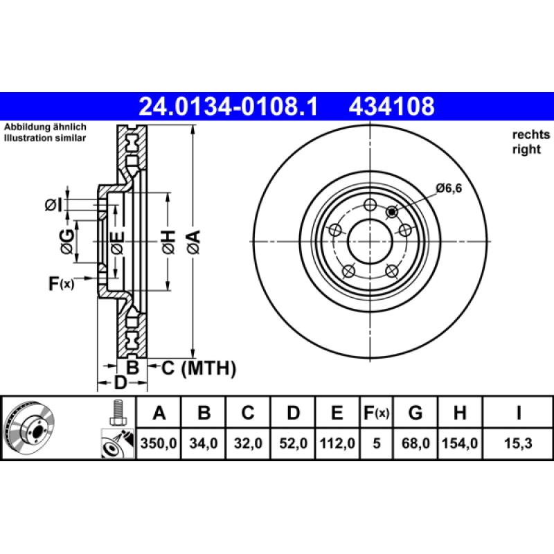 Disque de frein avant droit ATE 24.0134-0108.1 - Visuel 1