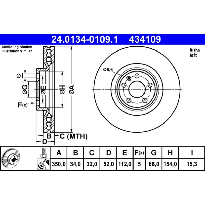 Disque de frein avant gauche ATE 24.0134-0109.1 - Visuel 1