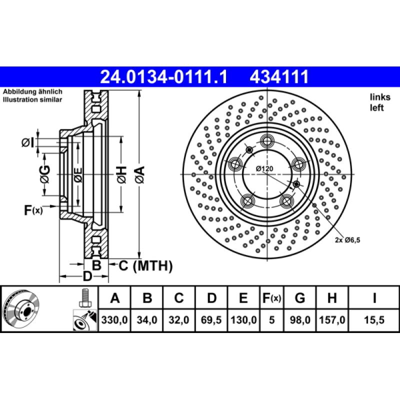 Disque de frein avant gauche ATE 24.0134-0111.1 - Visuel 1