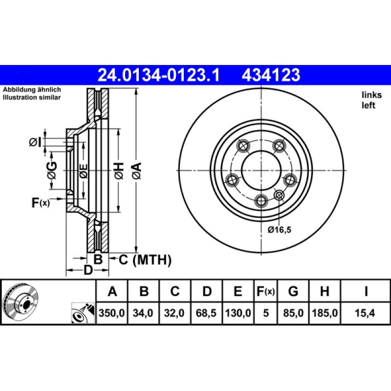 Disque de frein avant gauche ATE 24.0134-0123.1 - Visuel 1