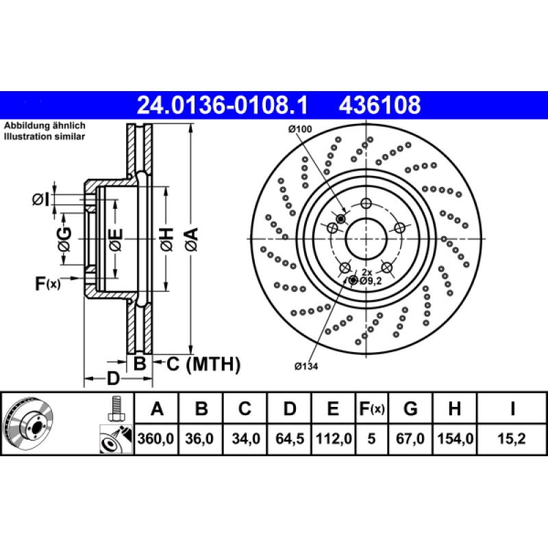 Jeu de 2 disques de frein avant ATE 24.0136-0108.1 - Visuel 1
