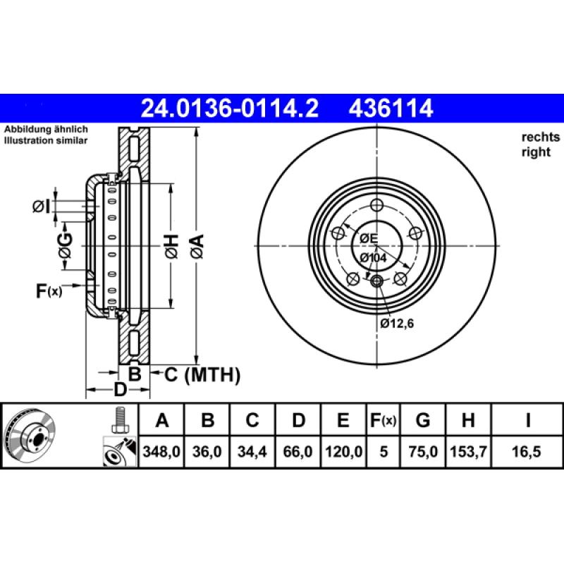 Disque de frein avant droit ATE 24.0136-0114.2 - Visuel 1