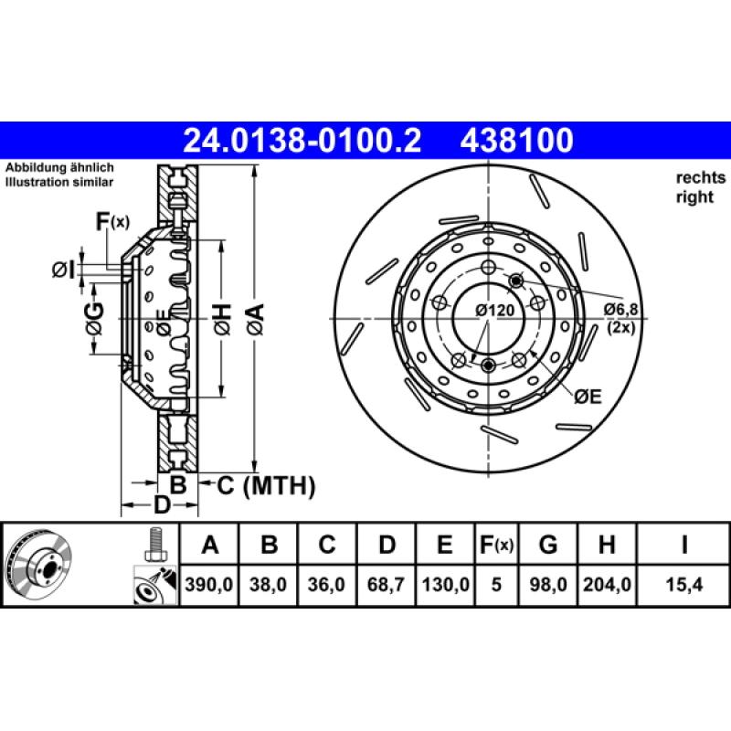 Disque de frein avant droit ATE 24.0138-0100.2 - Visuel 1