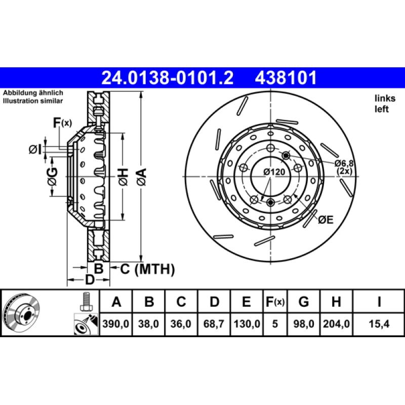 Disque de frein avant gauche ATE 24.0138-0101.2 - Visuel 1
