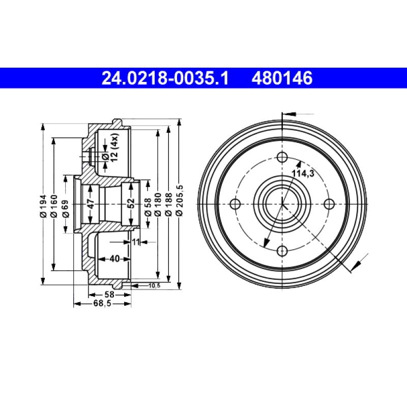 Tambour de frein ATE 24.0218-0035.1 - Visuel 1