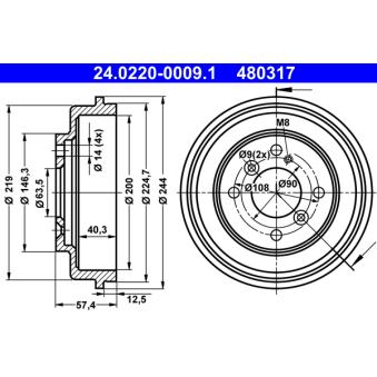 Tambour de frein ATE OEM C1BC1126AA