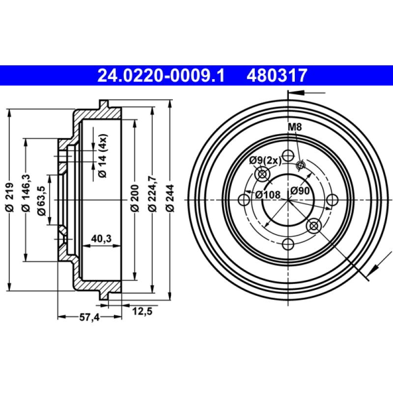 Tambour de frein ATE 24.0220-0009.1 - Visuel 1