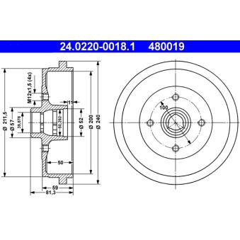 Tambour de frein ATE 24.0220-0018.1