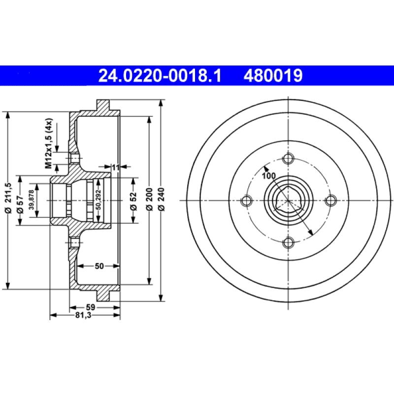 Tambour de frein ATE 24.0220-0018.1 - Visuel 1